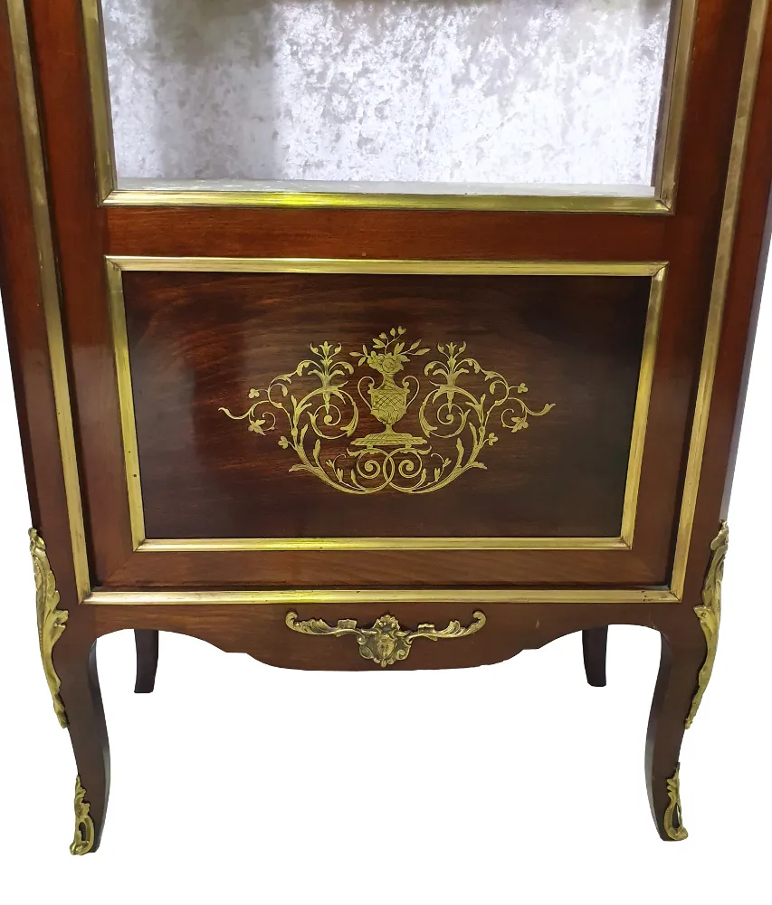 Fully Restored 19th Century Brass Inlaid Mahogany Display Case with Marble Top