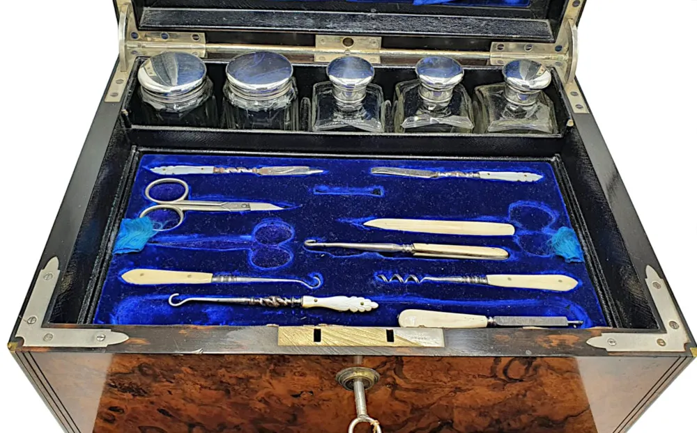 A Very Fine 19th Century Brass Bound Ladies Travelling Vanity Case