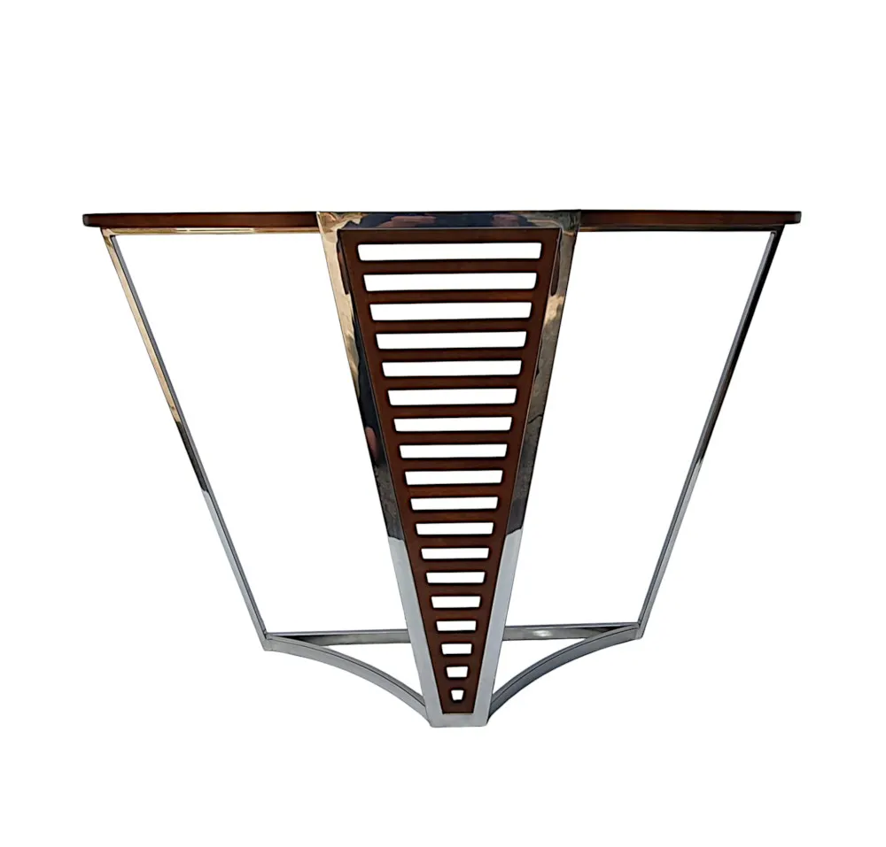 A Fabulous Art Deco Style Walnut and Chrome Console Table