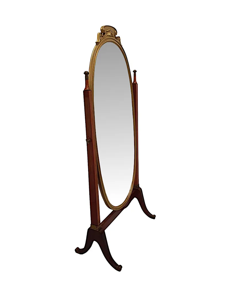 A Very Fine and Unusual Edwardian Rosewood and Giltwood Cheval Mirror 