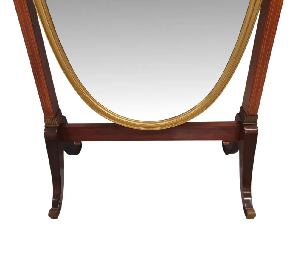 A Very Fine and Unusual Edwardian Rosewood and Giltwood Cheval Mirror 