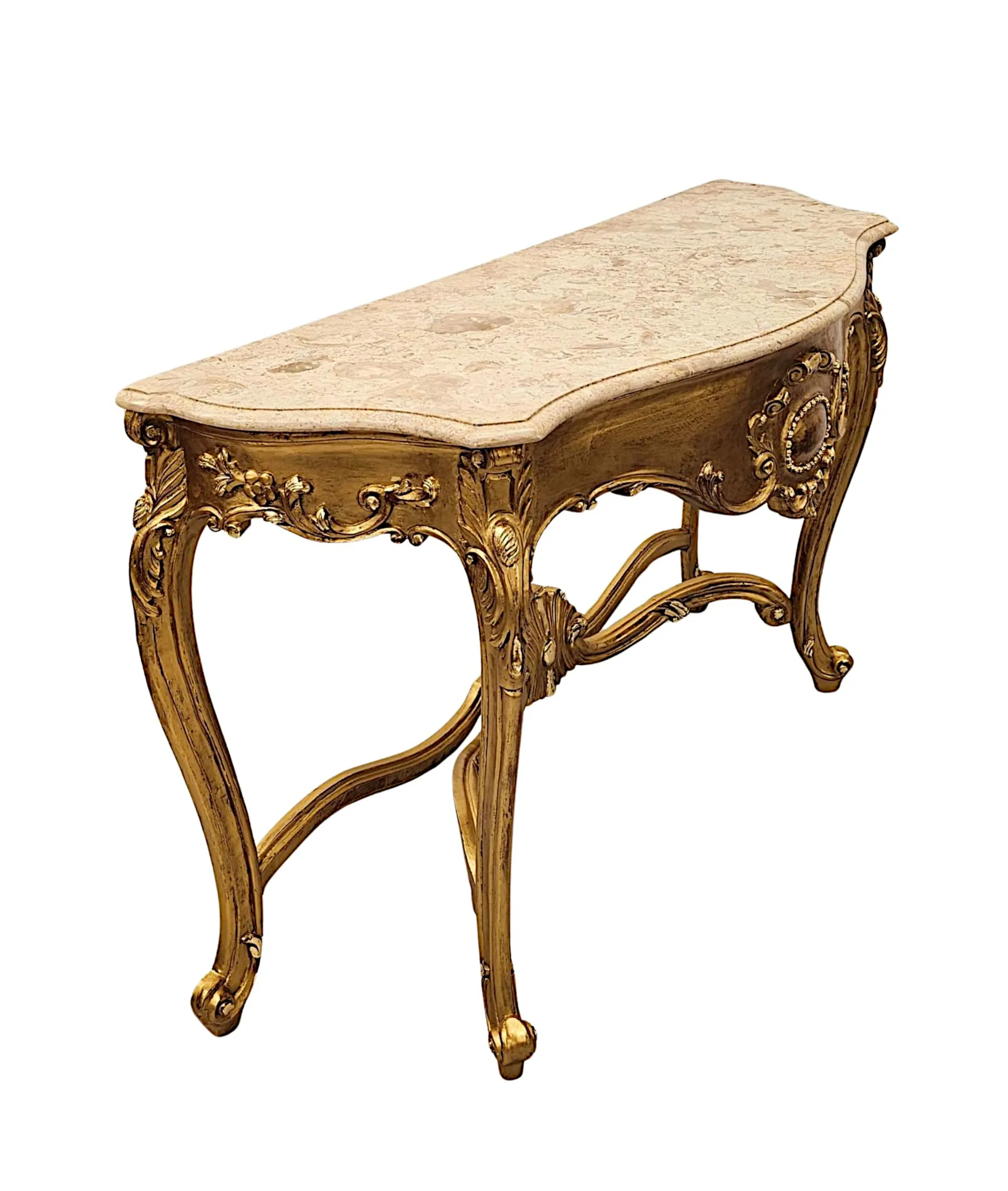  A Very Fine Early 20th Century Marble Top Giltwood Console Table