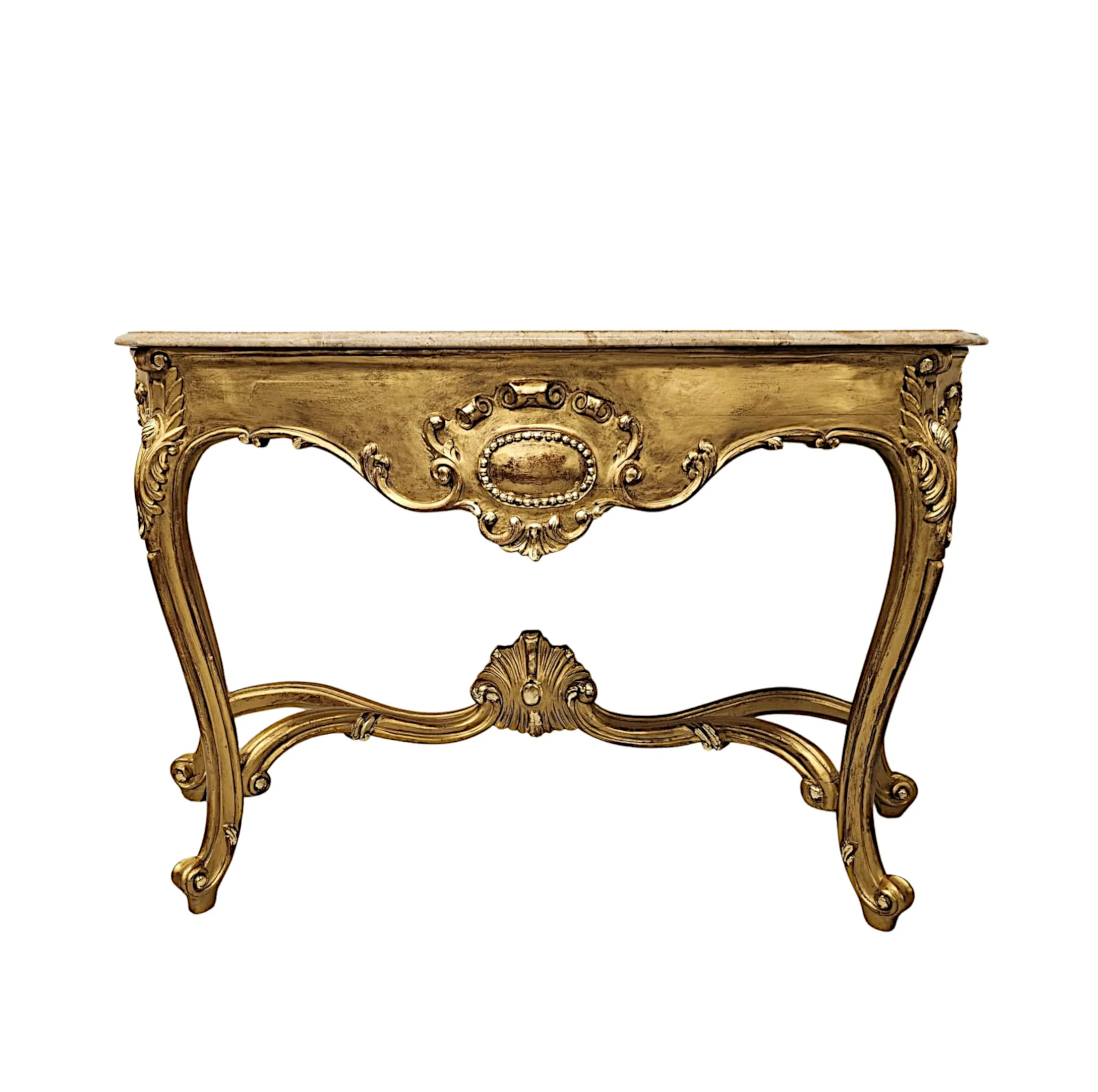  A Very Fine Early 20th Century Marble Top Giltwood Console Table