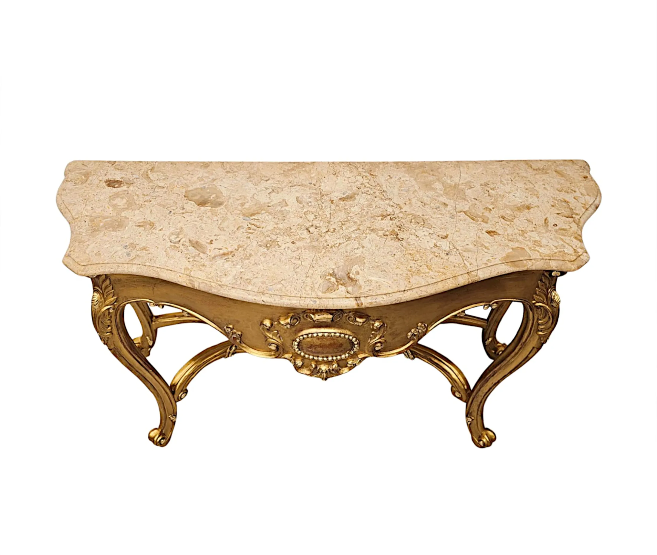  A Very Fine Early 20th Century Marble Top Giltwood Console Table