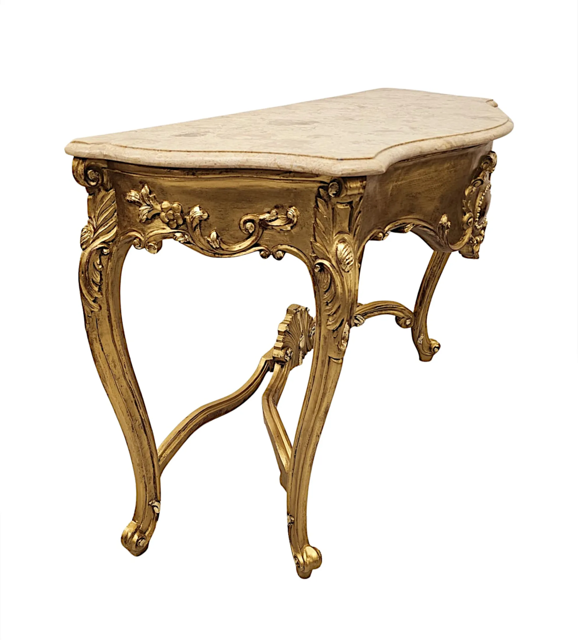  A Very Fine Early 20th Century Marble Top Giltwood Console Table