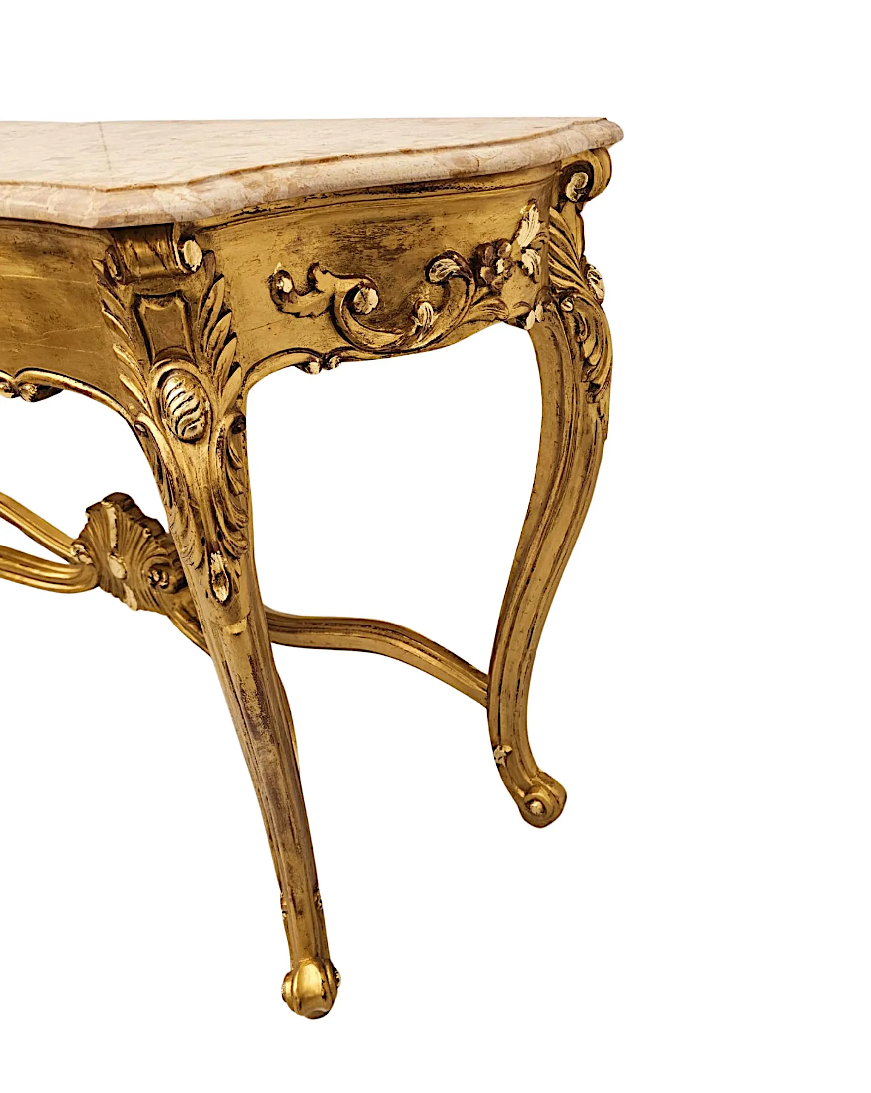  A Very Fine Early 20th Century Marble Top Giltwood Console Table