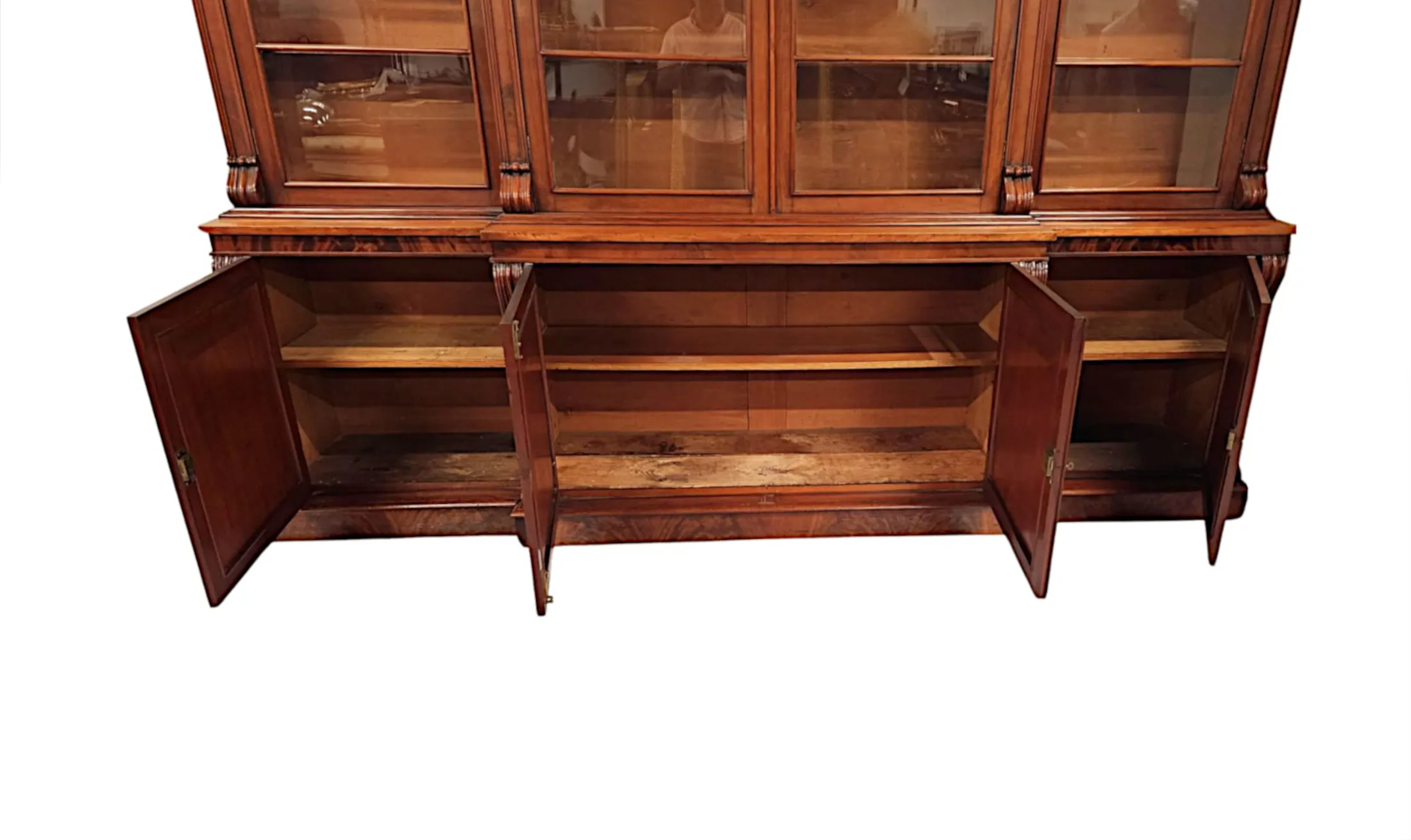 A Very Rare 19th Century Irish Four Door Breakfront Bookcase Labelled 'Strahan of Dublin'