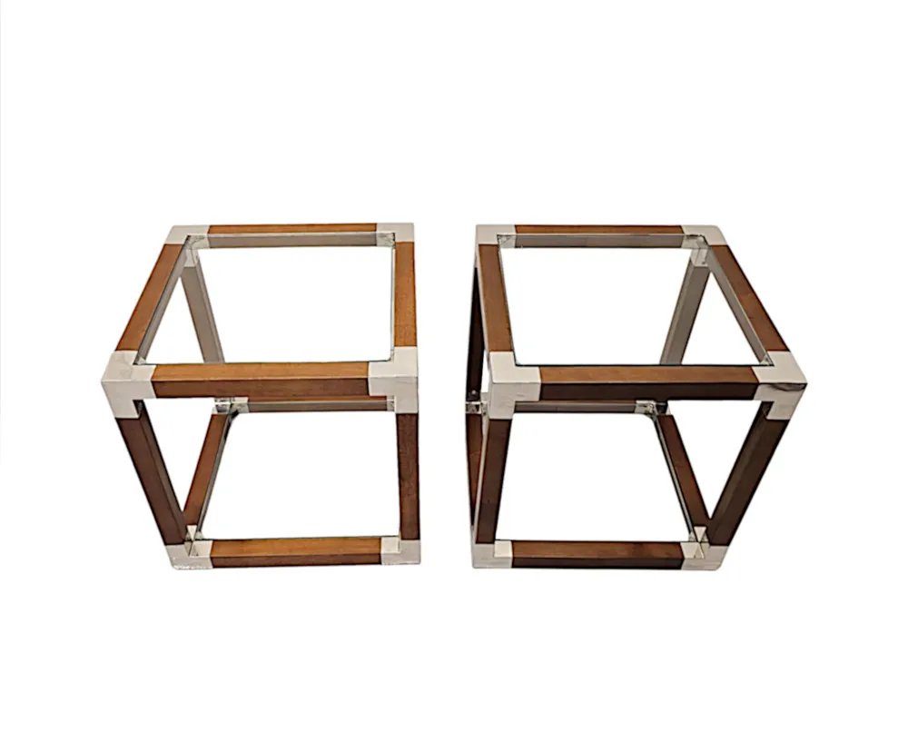 A Gorgeous Pair of Walnut and Glass Side Tables