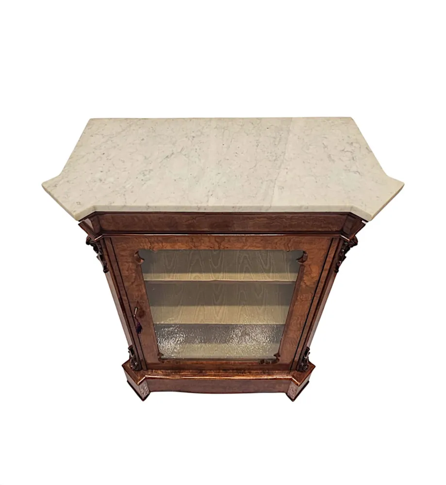 A Very Rare Pair of 19th Century Carrara White Marble Top Cabinets