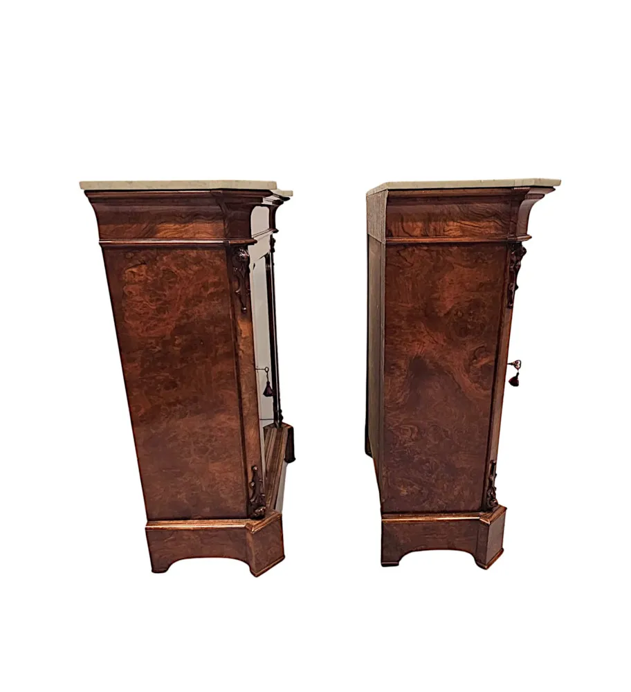 A Very Rare Pair of 19th Century Carrara White Marble Top Cabinets