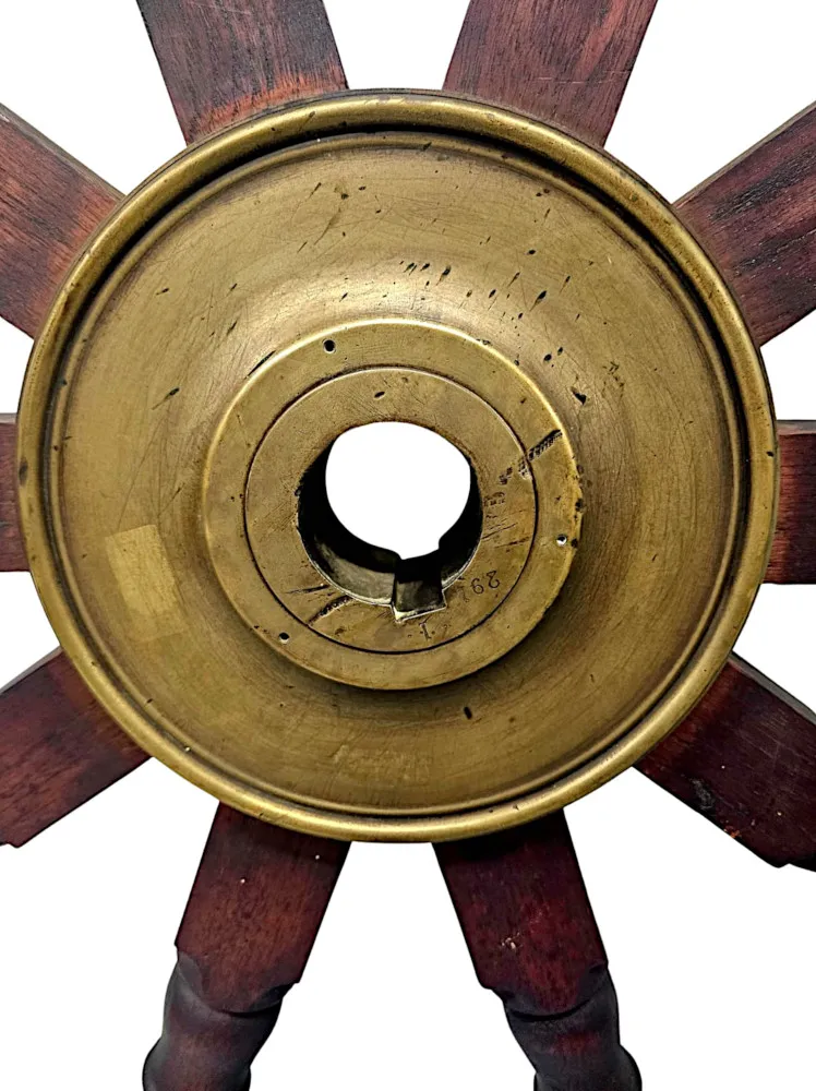  An Extremely Rare Massive 19th Century Oak and Brass Ships Wheel 