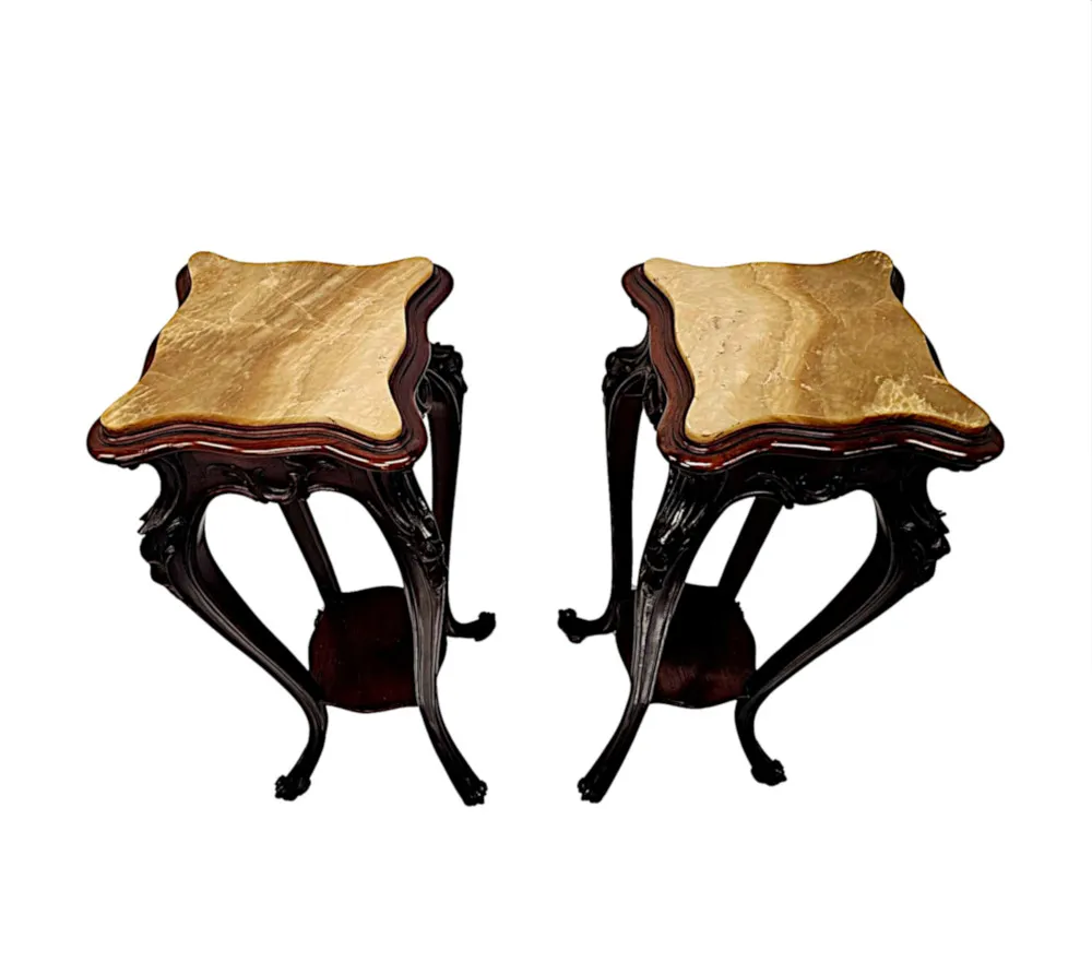 A Stunning Pair of 19th Century Alabaster Top Plant or Bust Stands