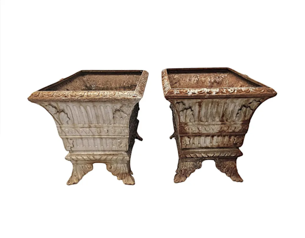  A Very Rare and Fine Pair of 19th Century Cast Iron Garden Planters