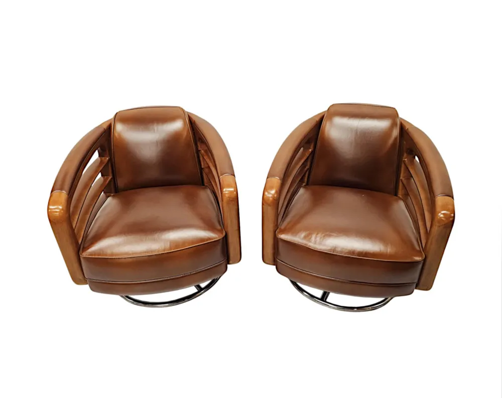 A Fabulous Hand Made Leather and Chrome Revolving Club Chair
