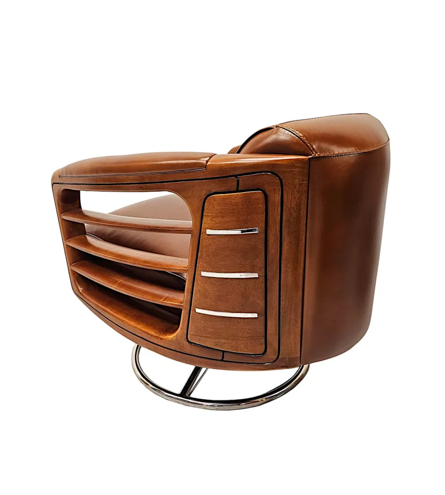 A Fabulous Hand Made Leather and Chrome Revolving Club Chair