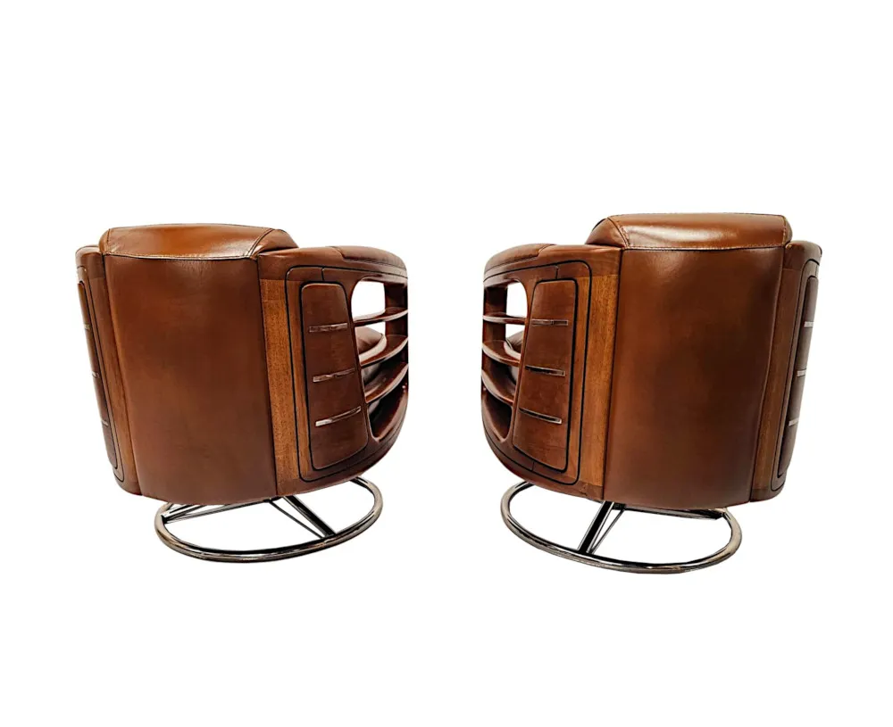 A Fabulous Hand Made Leather and Chrome Revolving Club Chair