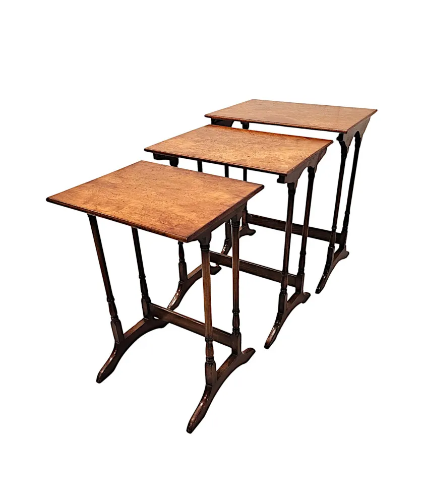  A Fabulous Early 20th Century Burr Elm Nest of Three Tables