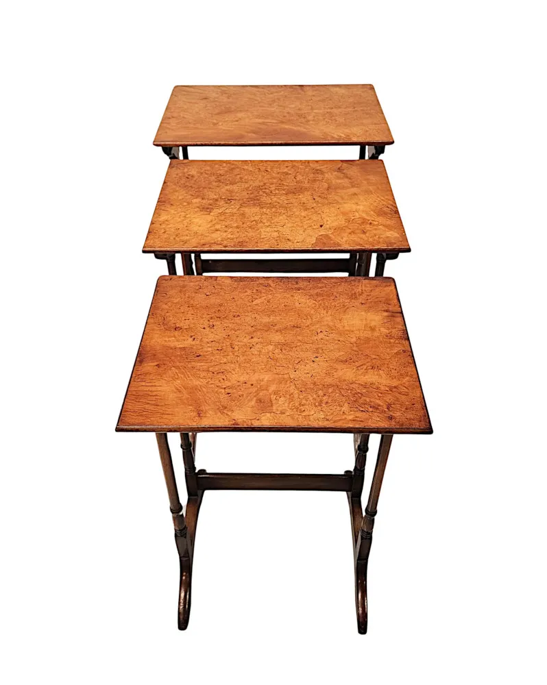  A Fabulous Early 20th Century Burr Elm Nest of Three Tables