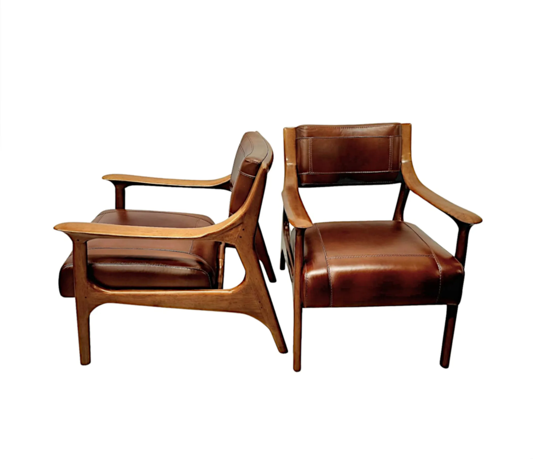 A Stunning Mid Century Design Leather and Walnut Armchair