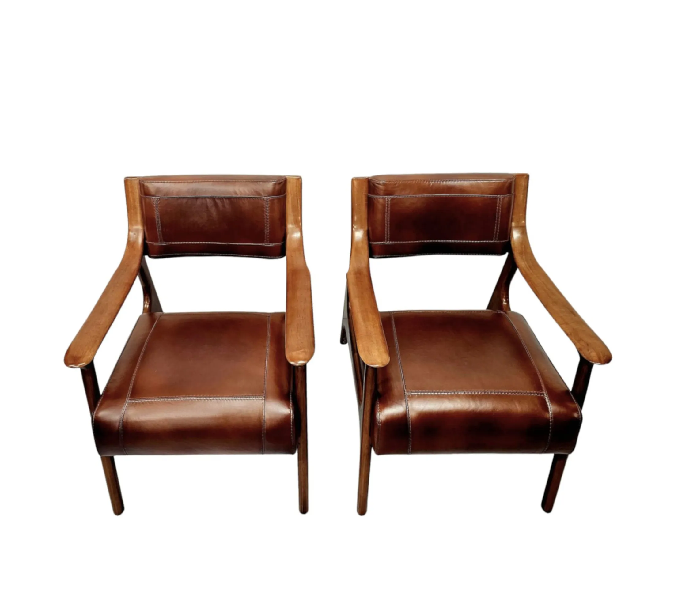 A Stunning Mid Century Design Leather and Walnut Armchair