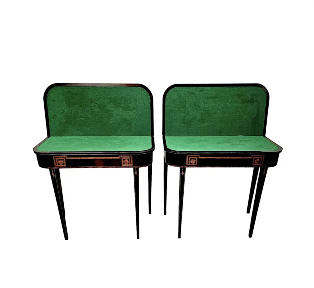 A Very Rare Pair of Early 19th Century Regency Inlaid Card Tables
