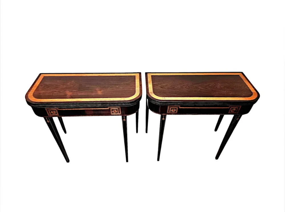 A Very Rare Pair of Early 19th Century Regency Inlaid Card Tables