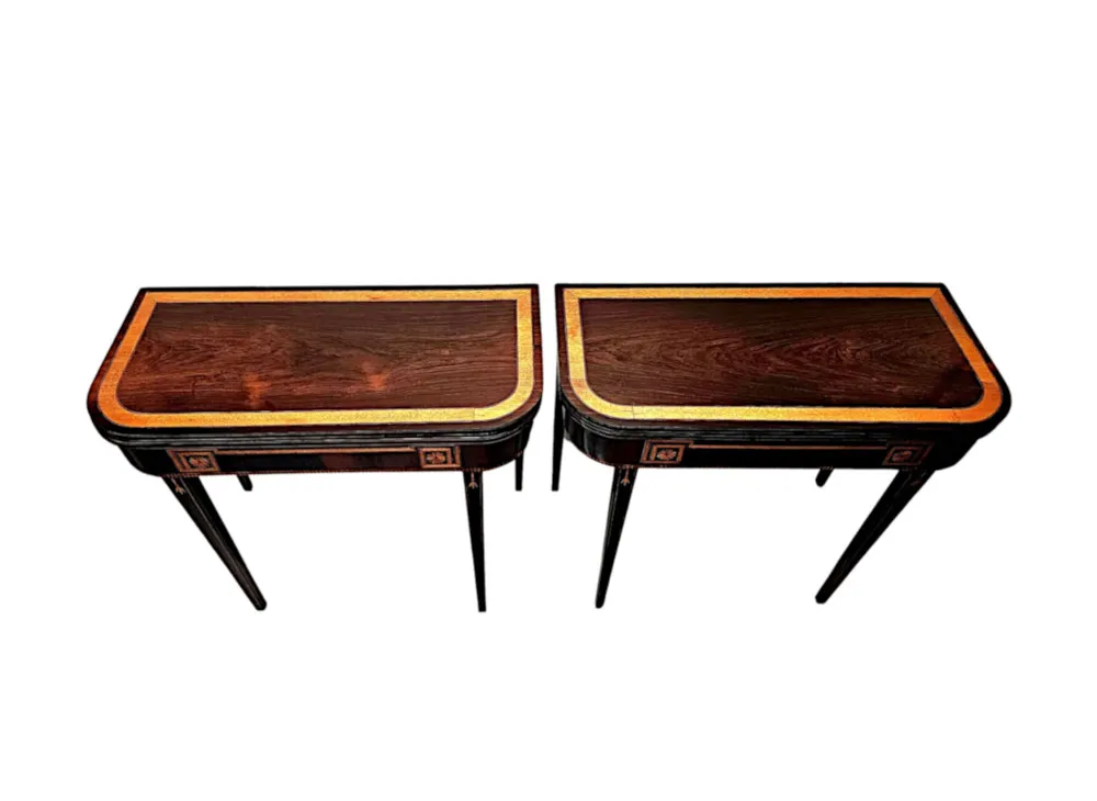 A Very Rare Pair of Early 19th Century Regency Inlaid Card Tables