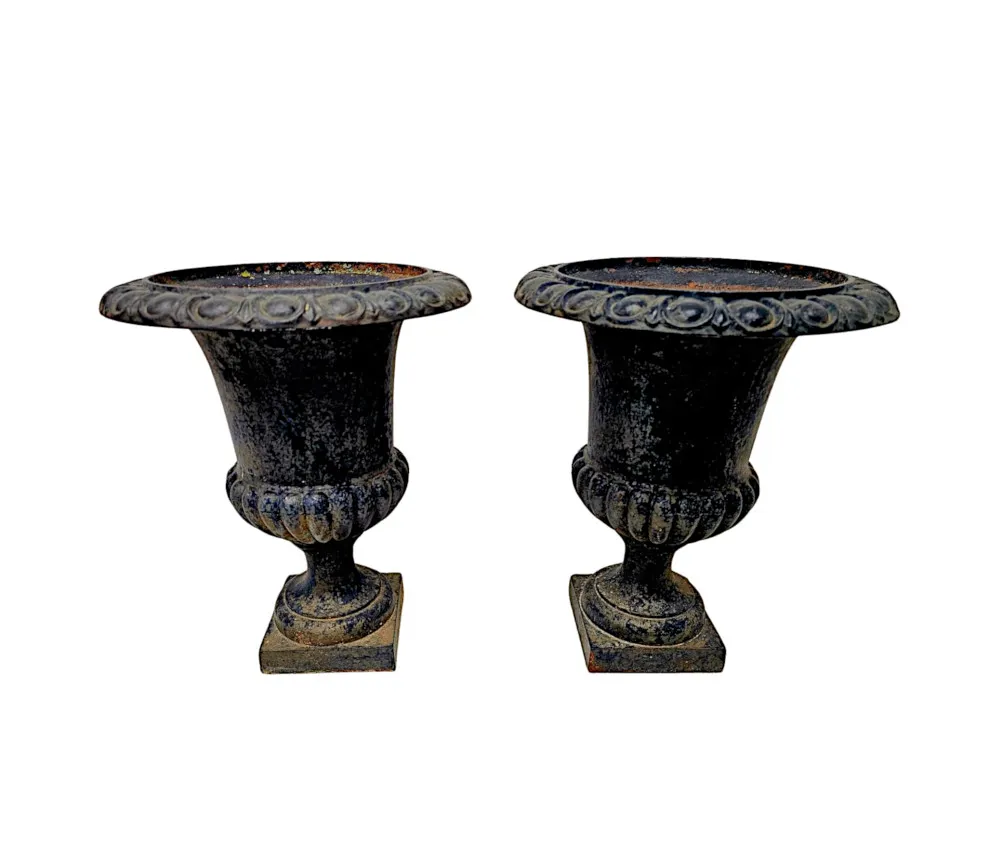  A Fabulous Pair of 19th Century Large Heavy Cast Iron Garden Urns