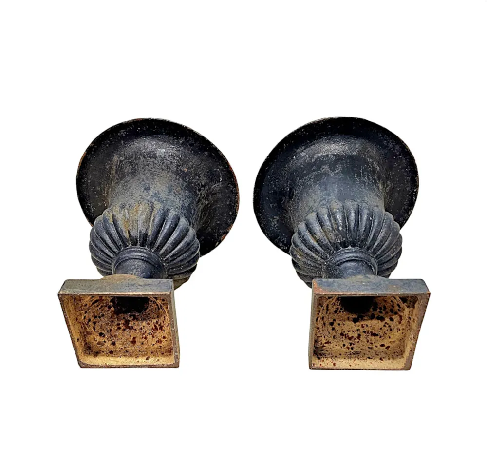  A Fabulous Pair of 19th Century Large Heavy Cast Iron Garden Urns