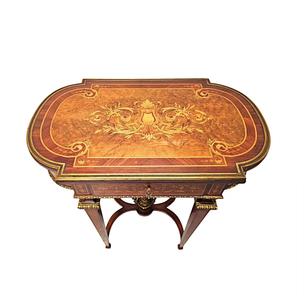 A Very Rare Late 19th Century Marquetry Inlaid Ladies Work or Lamp Table