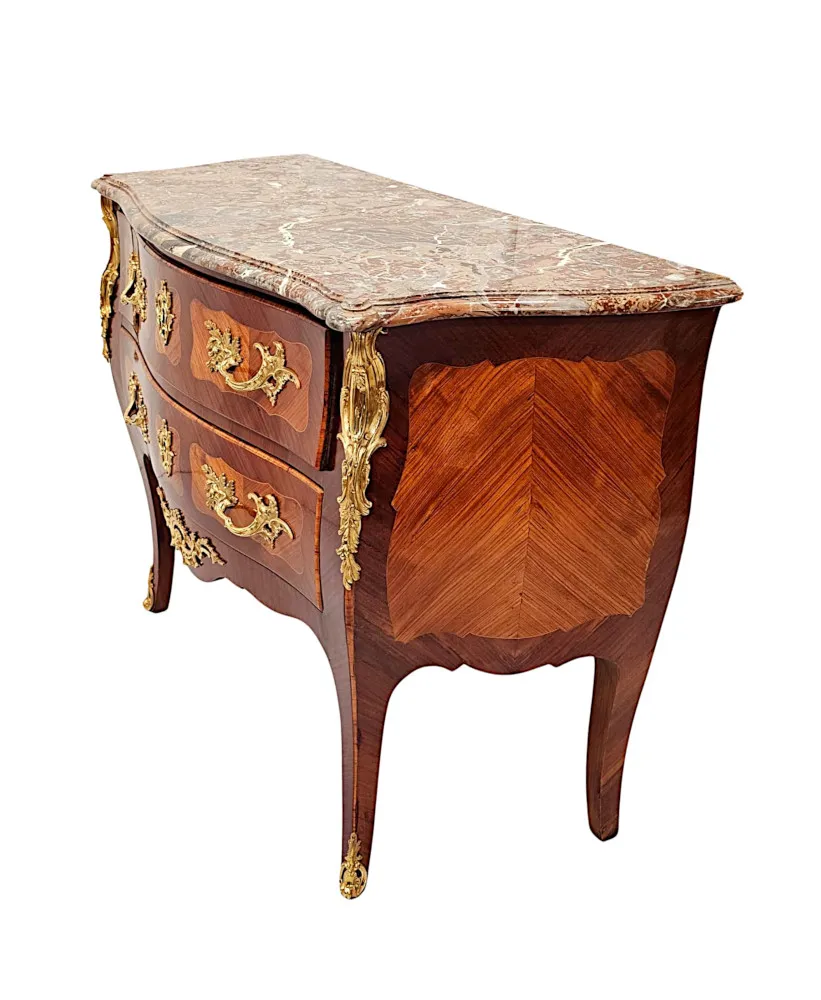  A Very Rare Pair of 19th Century Marble Top Bombe Shaped Chests or Commodes