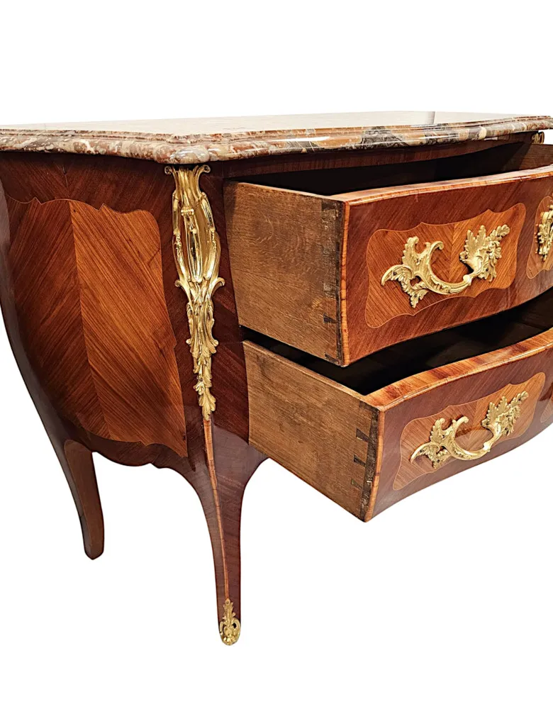  A Very Rare Pair of 19th Century Marble Top Bombe Shaped Chests or Commodes