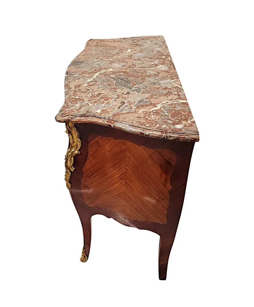  A Very Rare Pair of 19th Century Marble Top Bombe Shaped Chests or Commodes
