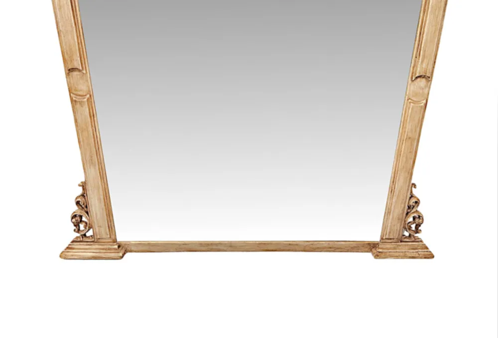 A Fabulous and Unusual Large 19th Century Overmantel Mirror with Distressed Painted Finish