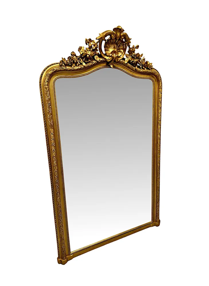 A Fabulous 19th Century Tall Giltwood Hall Mirror with Central Shell Cartouche