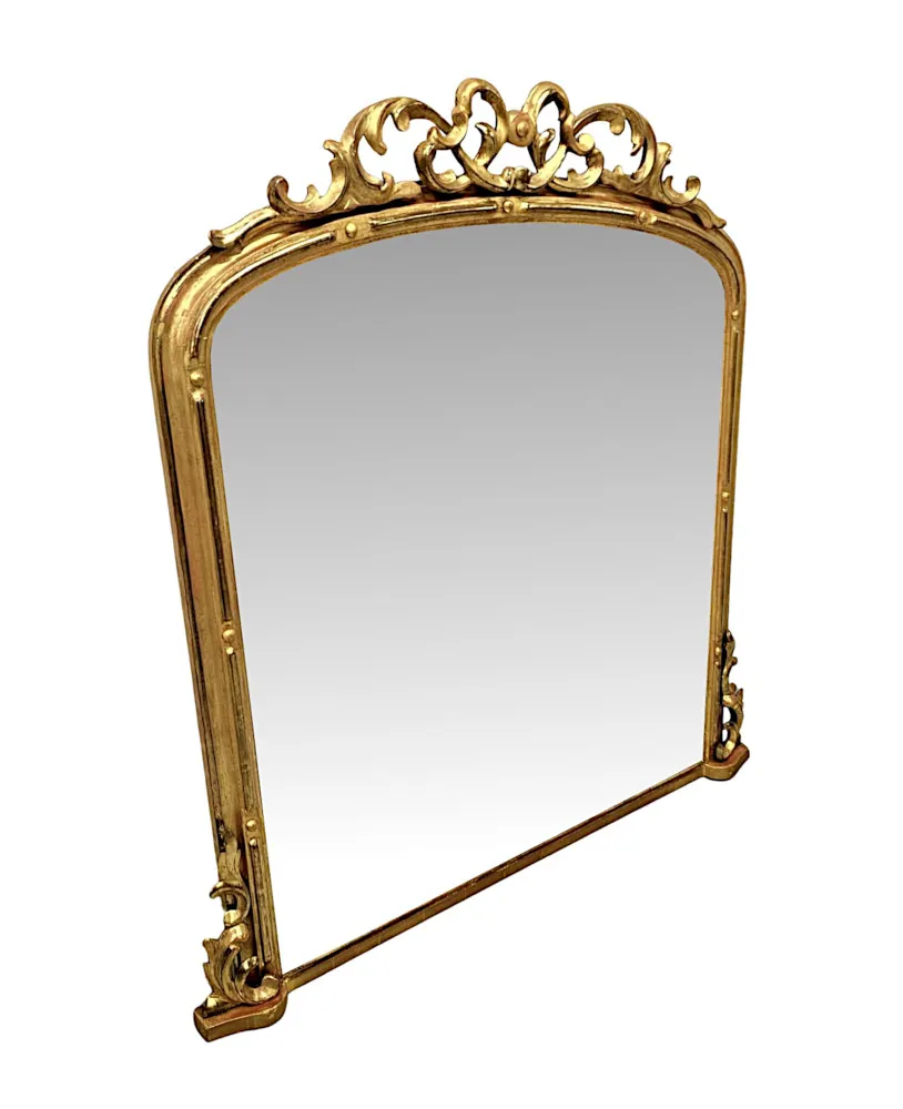 A Stunning Neat Size 19th Century Giltwood Archtop Overmantel Mirror