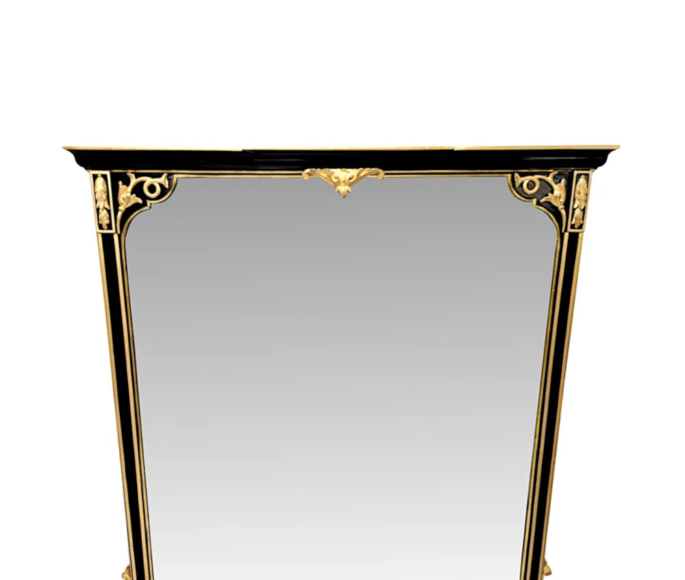 A Very Rare and Fine Large 19th Century Ebonised and Gilded Overmantel Mirror