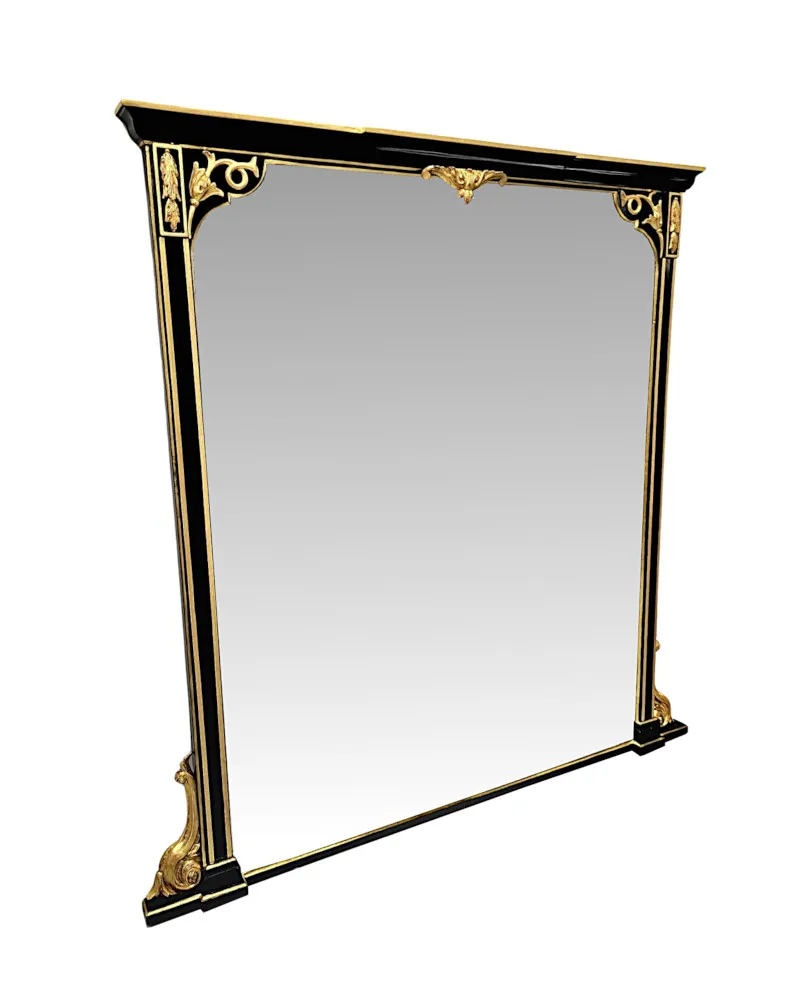 A Very Rare and Fine Large 19th Century Ebonised and Gilded Overmantel Mirror