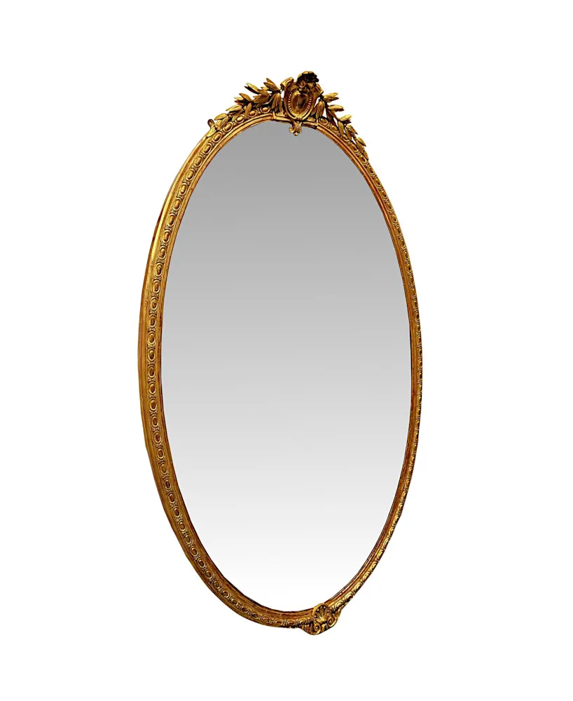 A Very Rare Large 19th Century Giltwood Oval Overmantel Mirror 