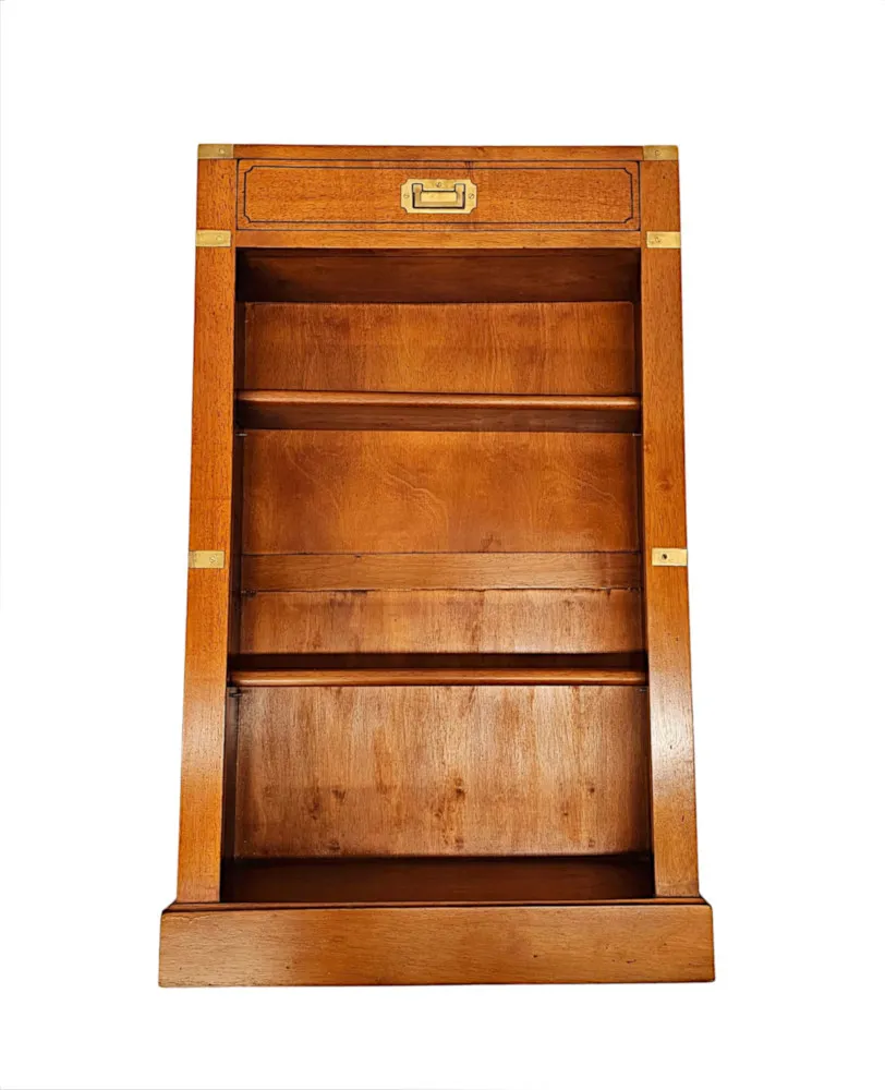  A Gorgeous Hand Made Brass Mounted Campaign Style Open Bookcase 