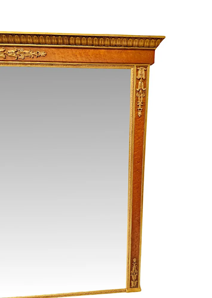  A Very Rare Large 19th Century Birds Eye Maple and Giltwood Overmantel Mirror
