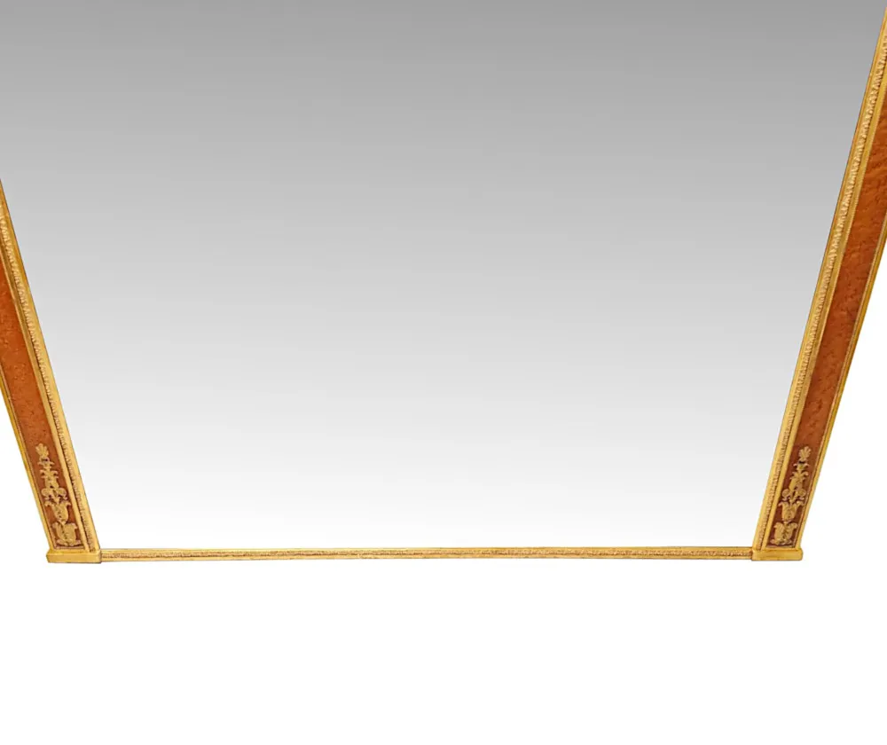  A Very Rare Large 19th Century Birds Eye Maple and Giltwood Overmantel Mirror