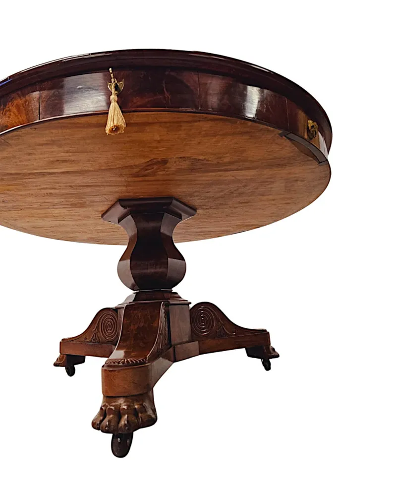  A Very Rare Large 19th Century Flame Mahogany Leather Top Drum Centre Table