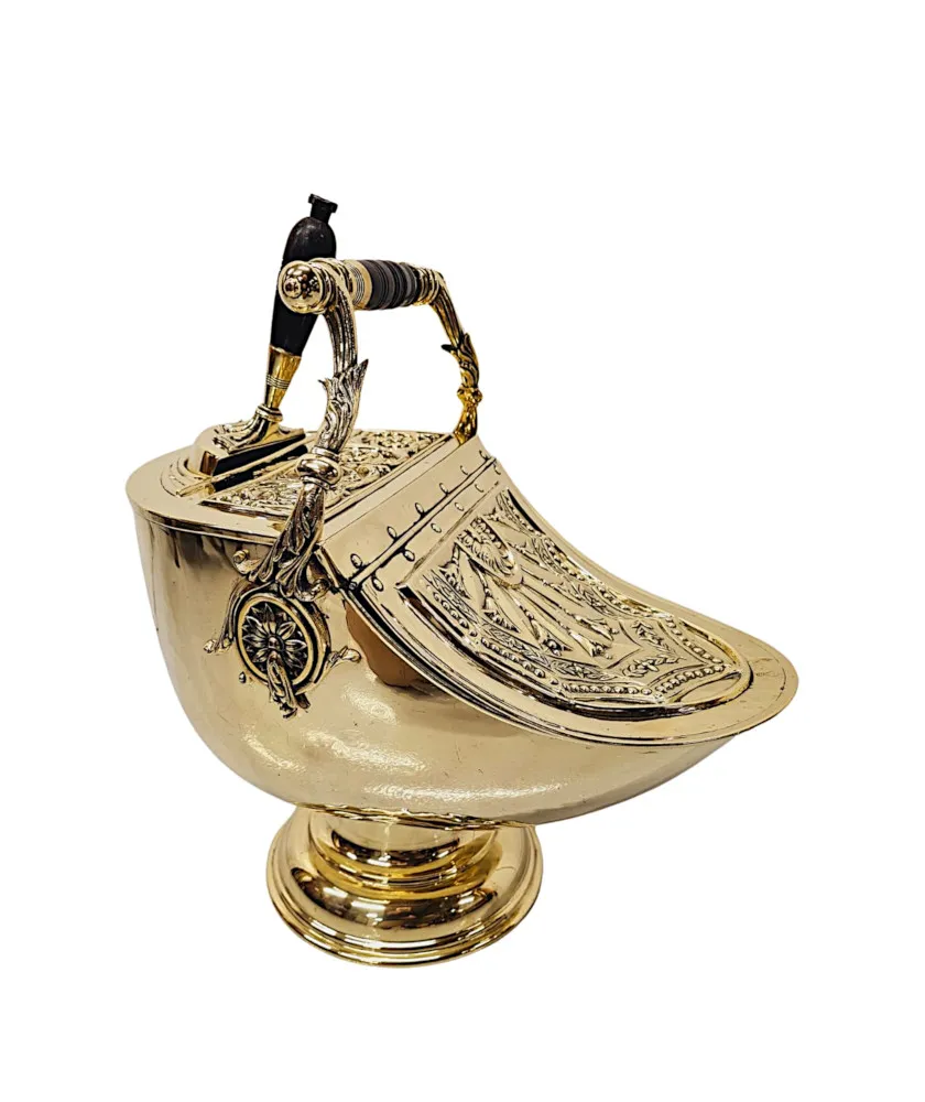  A Very Rare 19th Century Brass Lidded Coal Scuttle
