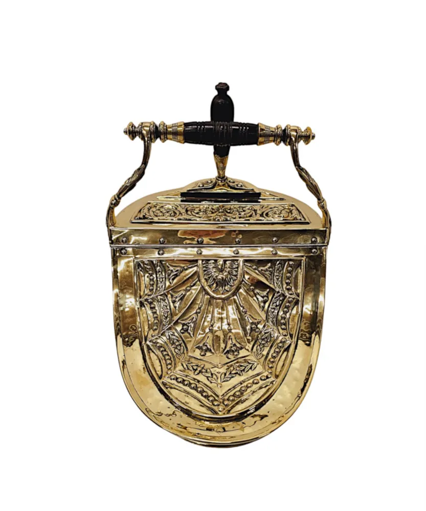  A Very Rare 19th Century Brass Lidded Coal Scuttle