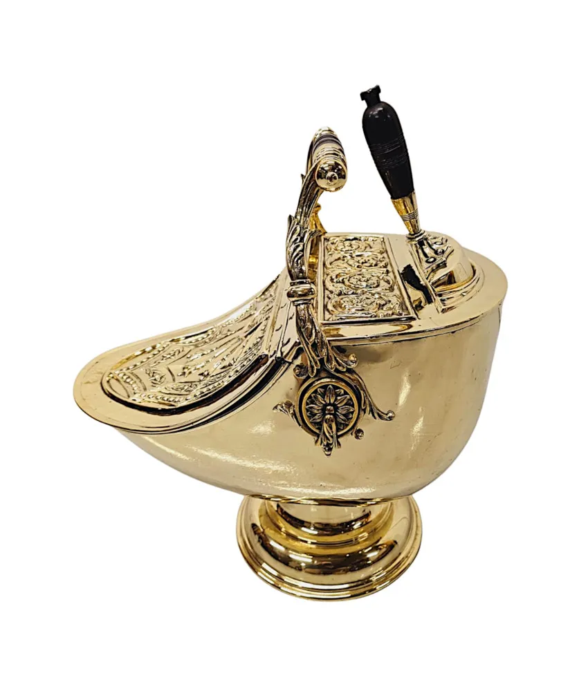  A Very Rare 19th Century Brass Lidded Coal Scuttle
