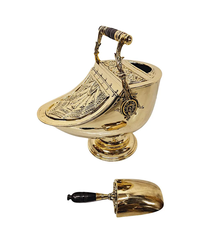  A Very Rare 19th Century Brass Lidded Coal Scuttle