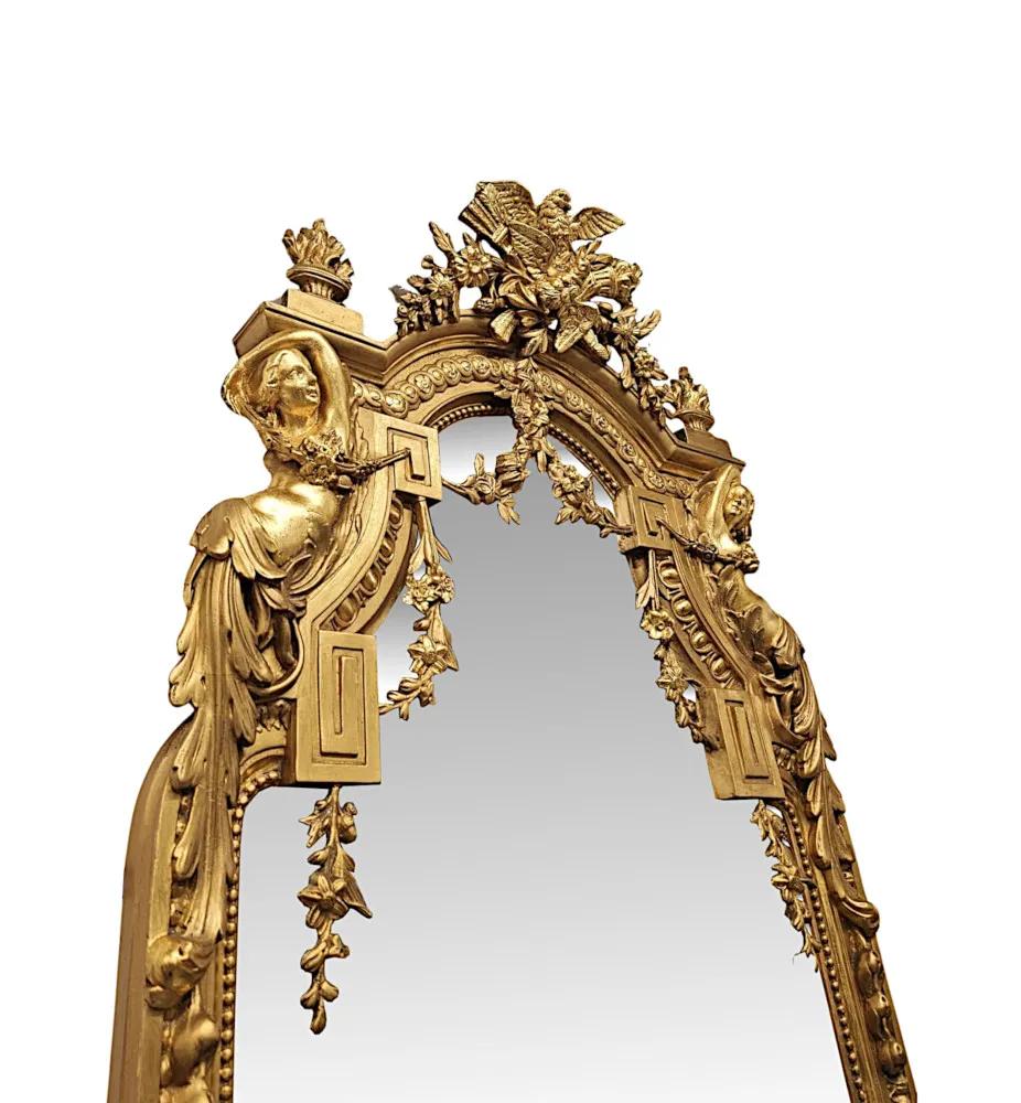 A Very Rare Tall and Narrow 19th Century Giltwood  Dressing, Pier or Hall Mirror