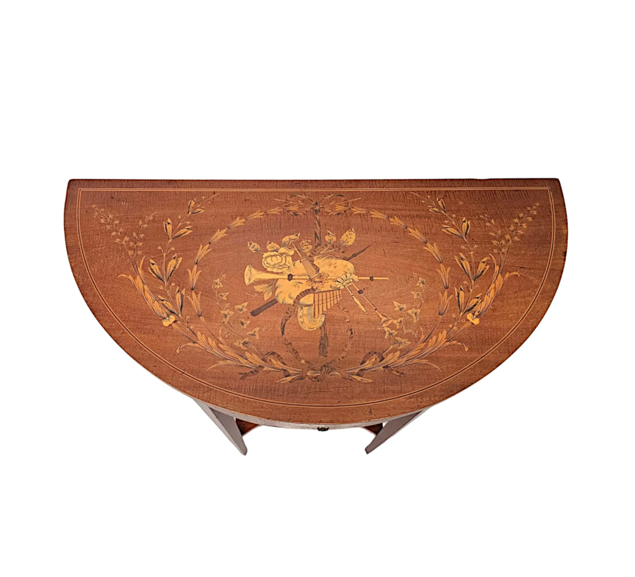 A Very Rare Edwardian Marquetry Inlaid Demilune Hall or Console Table attributed to London Maker 'Edward and Roberts'