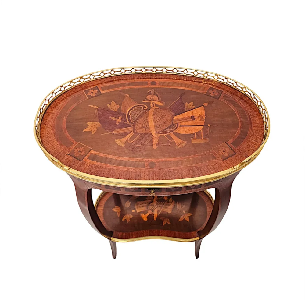 A Very Rare Early 20th Century Marquetry Inlaid Mahogany and Rosewood Lamp or Occasional Table Labelled 'Haentges Freres, Paris'